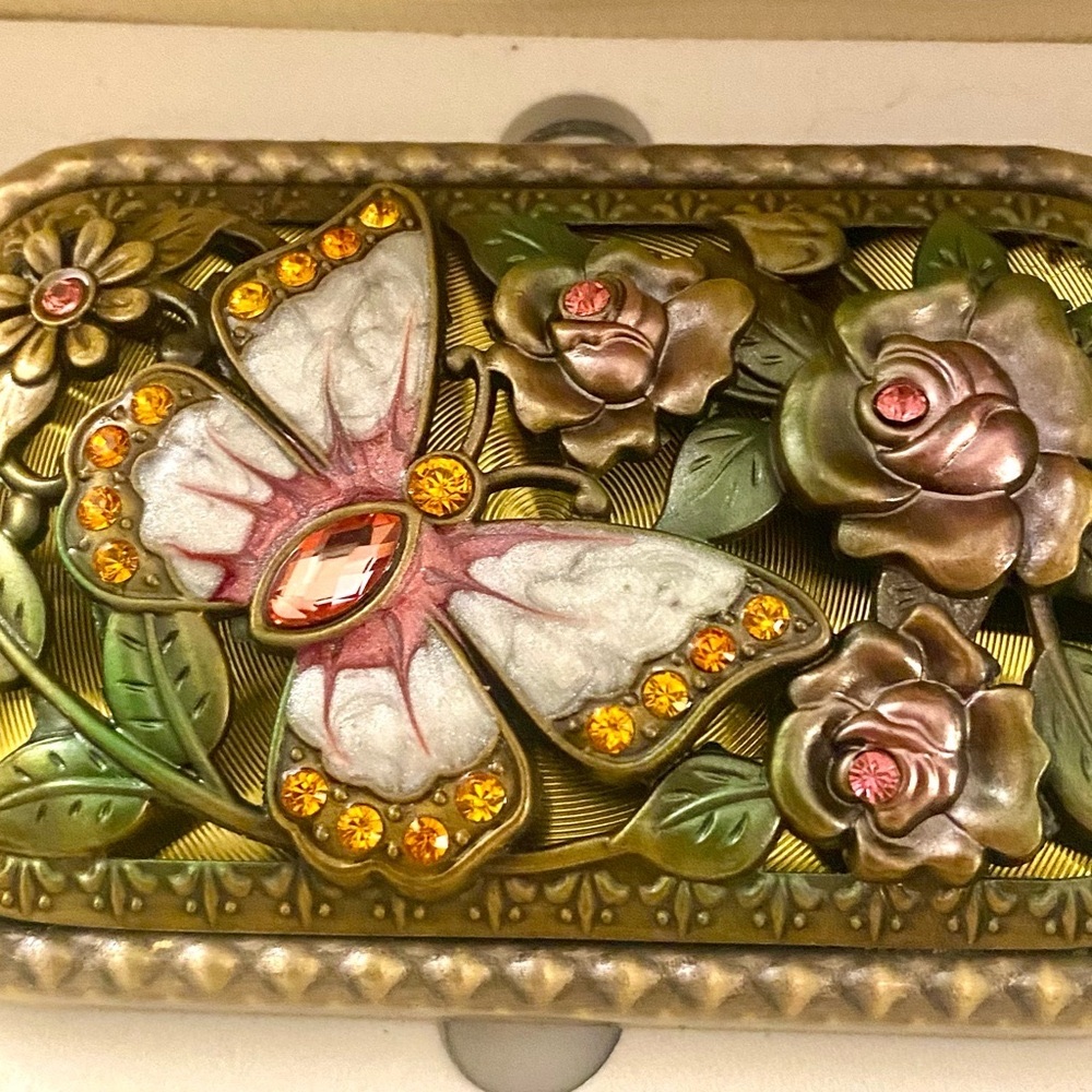 Vintage Style Butterfly and Rose mirror box